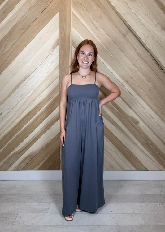 Flowy Wide Leg Cotton Knit Jumpsuit