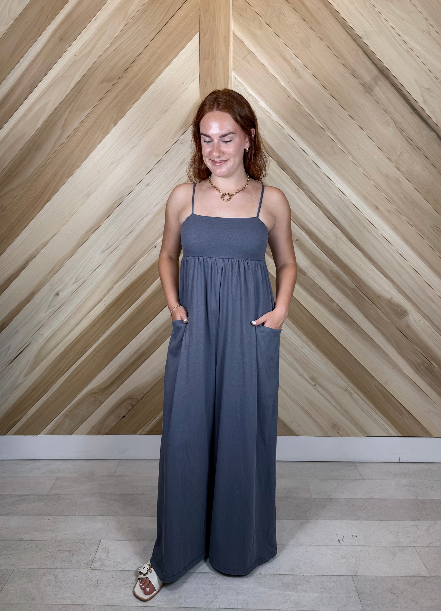 Flowy Wide Leg Cotton Knit Jumpsuit