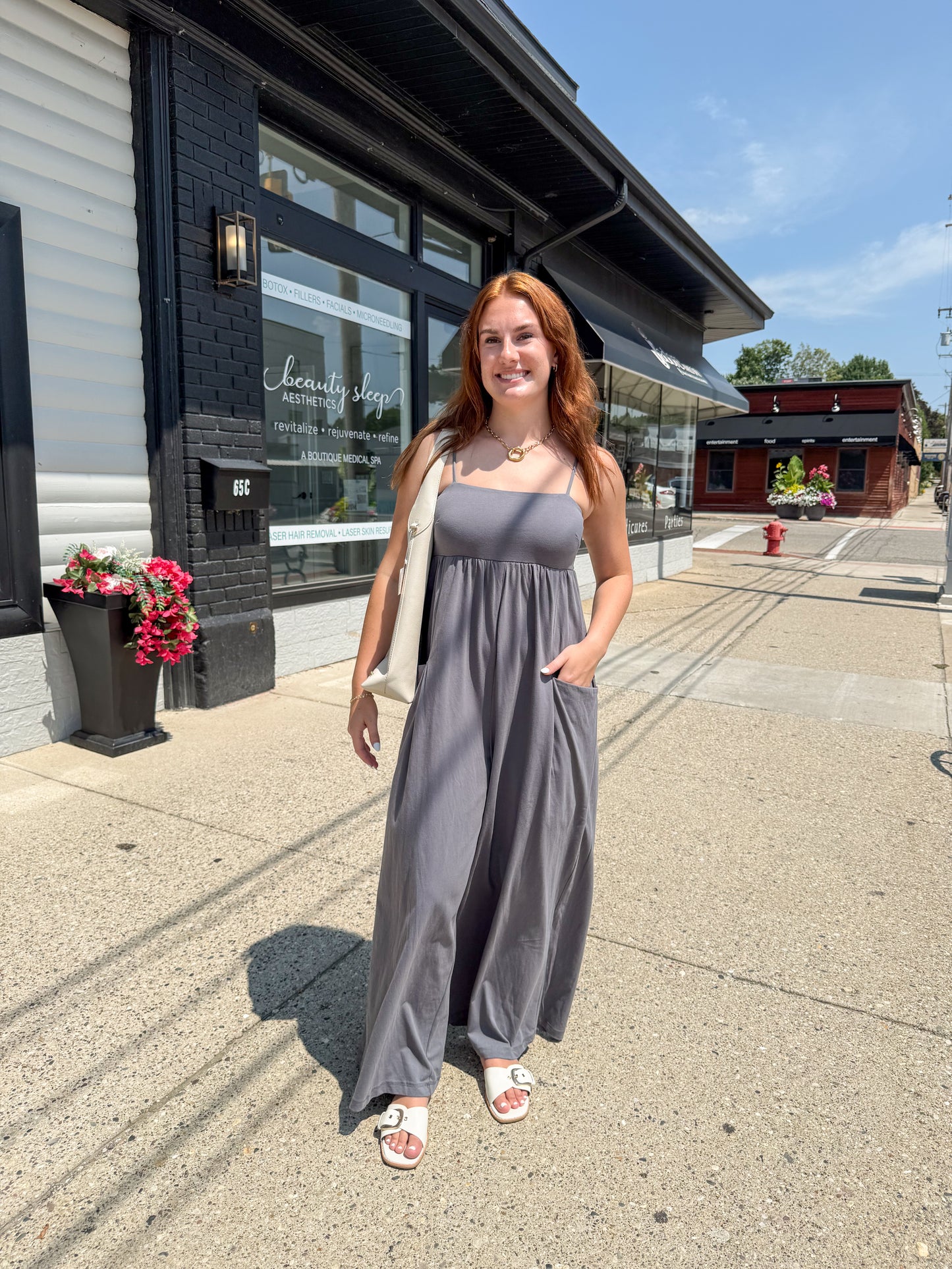 Flowy Wide Leg Cotton Knit Jumpsuit