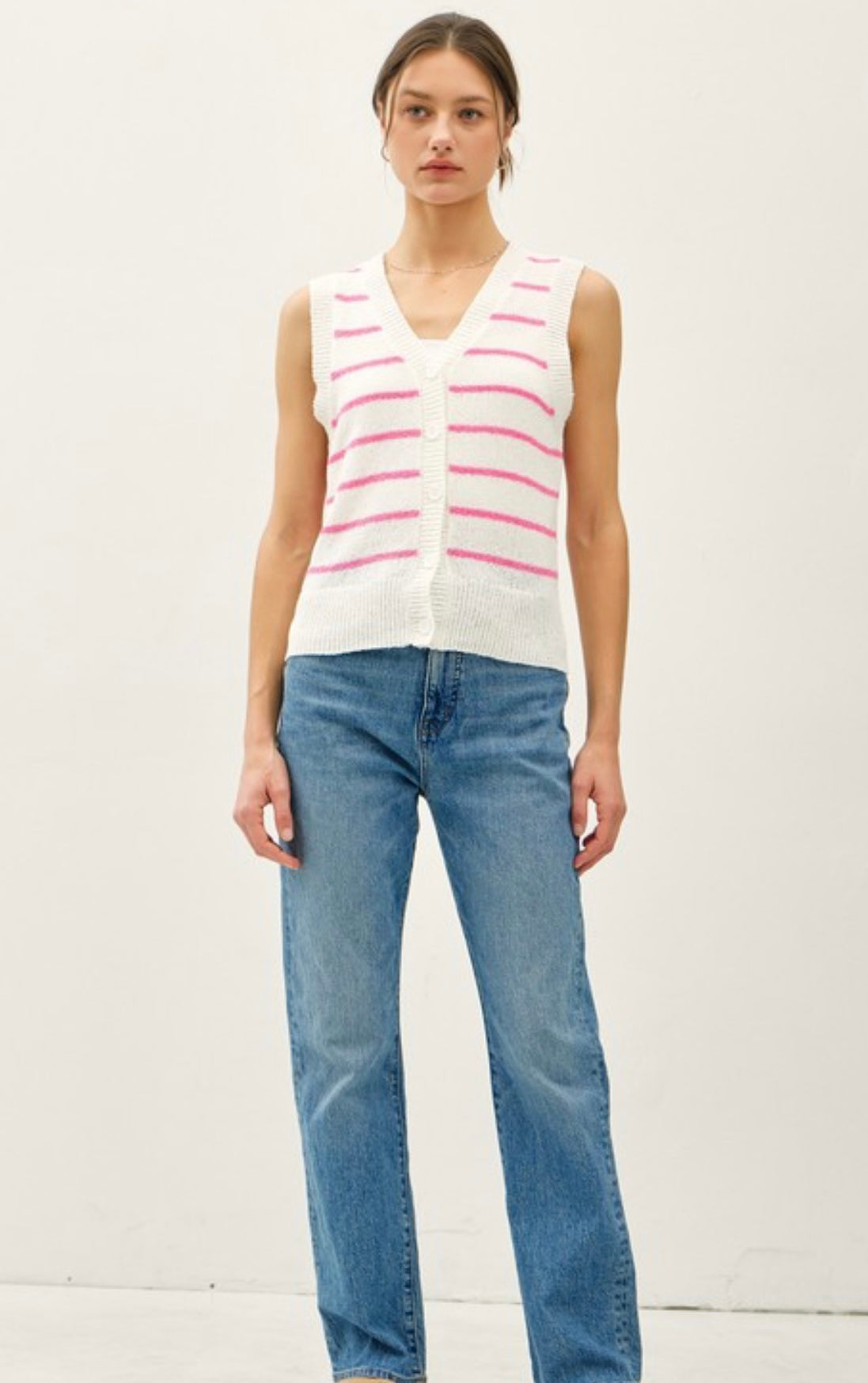 Hot Pink Strip Sweater Vest