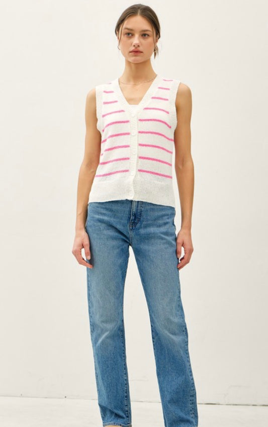 Hot Pink Strip Sweater Vest