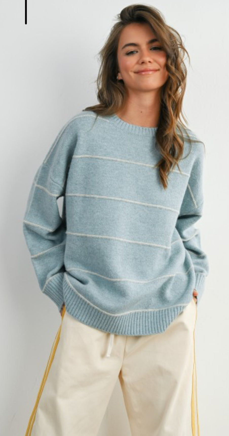 Blue Multi Stripe Drop Shoulder Sweater