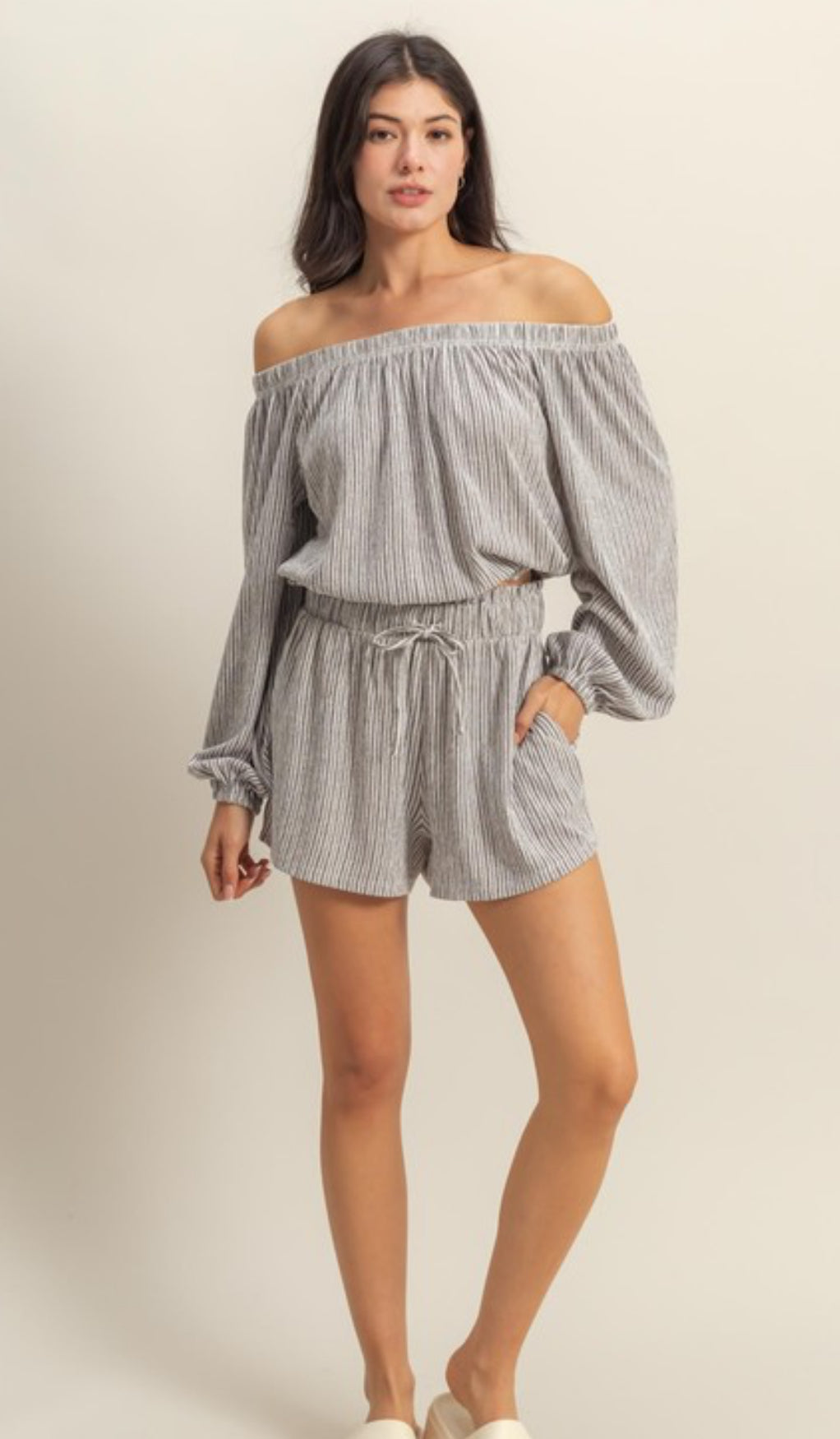 Off the shoulder top and shorts set