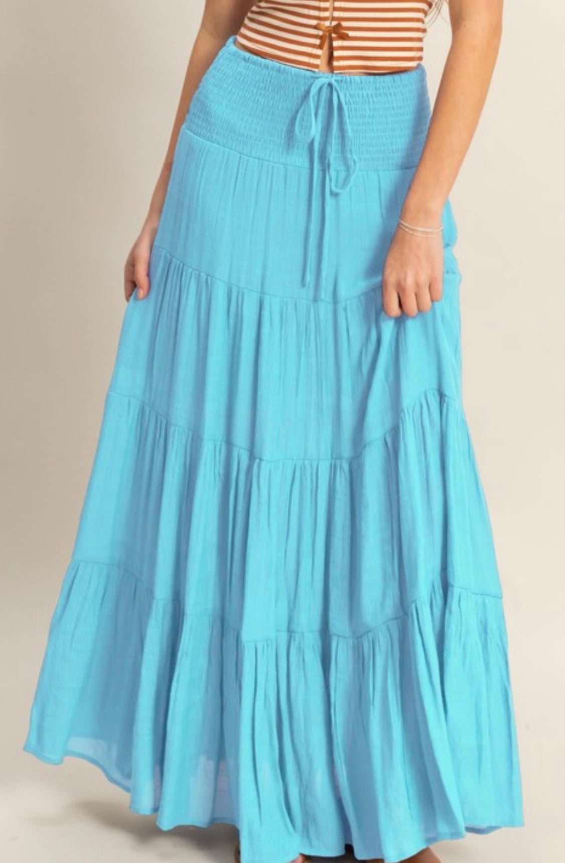 Smocked Waist Tiered Maxi Skirt
