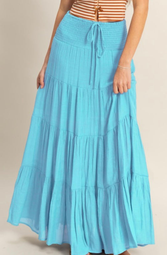 Smocked Waist Tiered Maxi Skirt