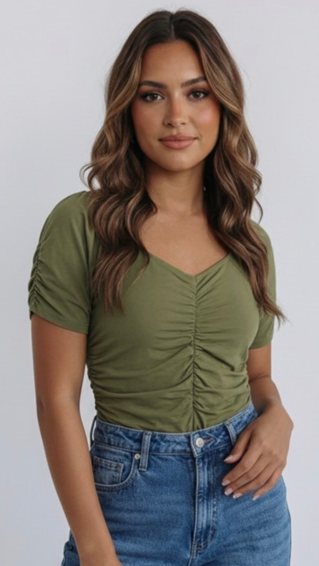 Olive Sweetheart Ruched Bodysuit