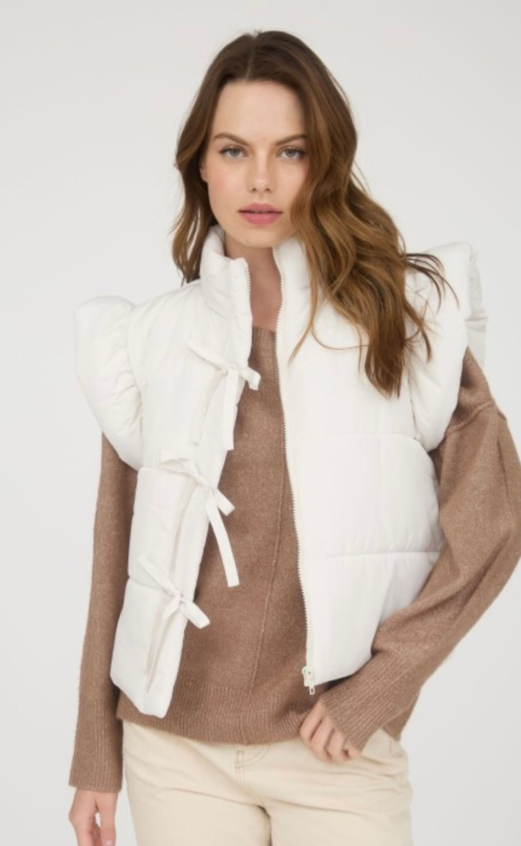Flutter Sleeve Bow Puffer vest