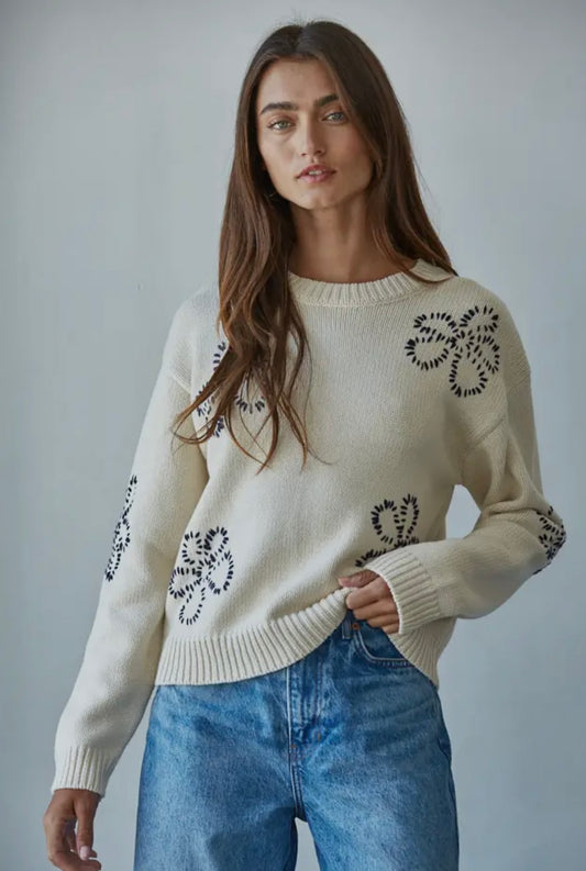 Floral Stitched Knit Sweater