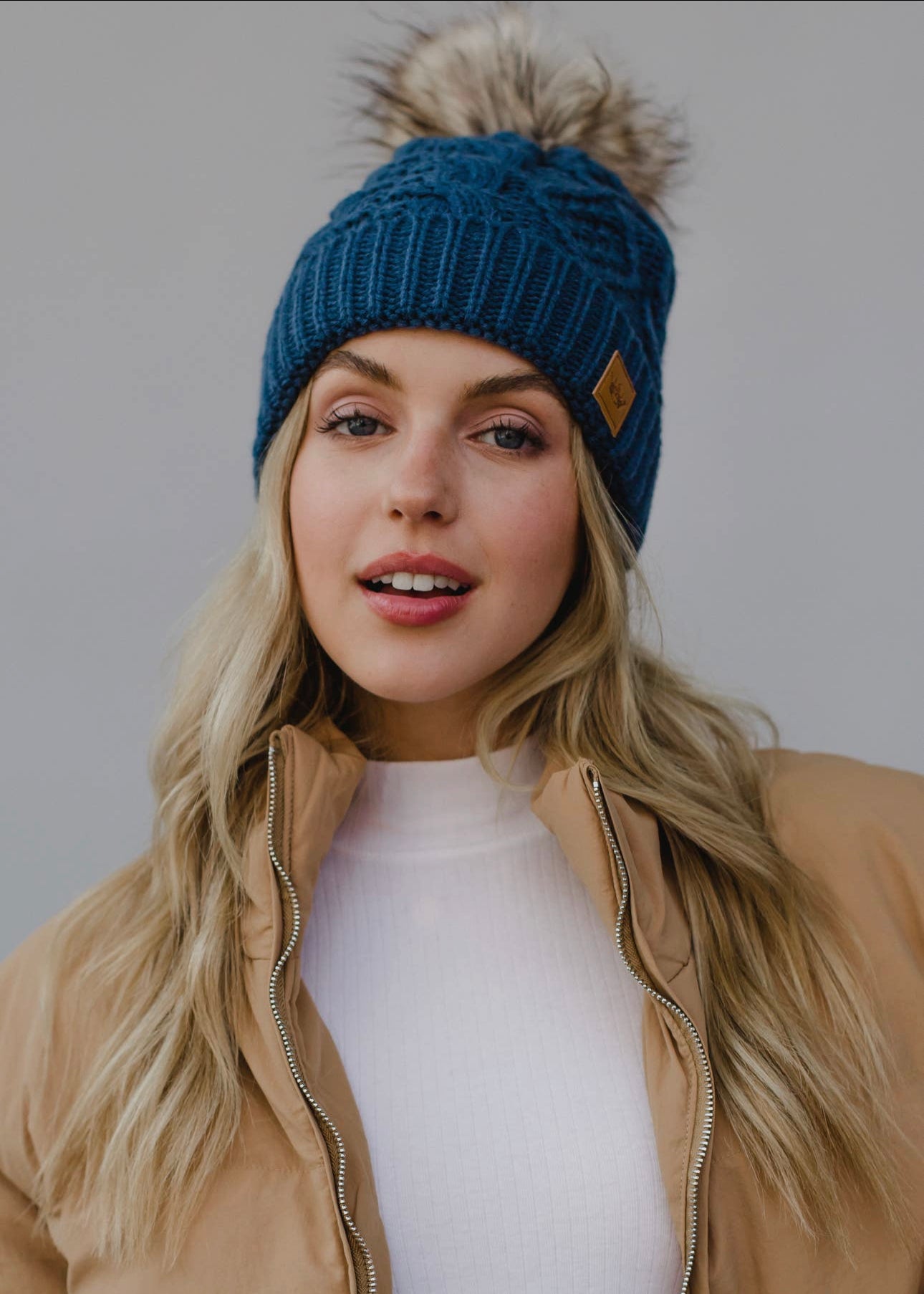 Steel Blue Pom Beanie
