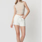 Drawstring White Denim Shorts