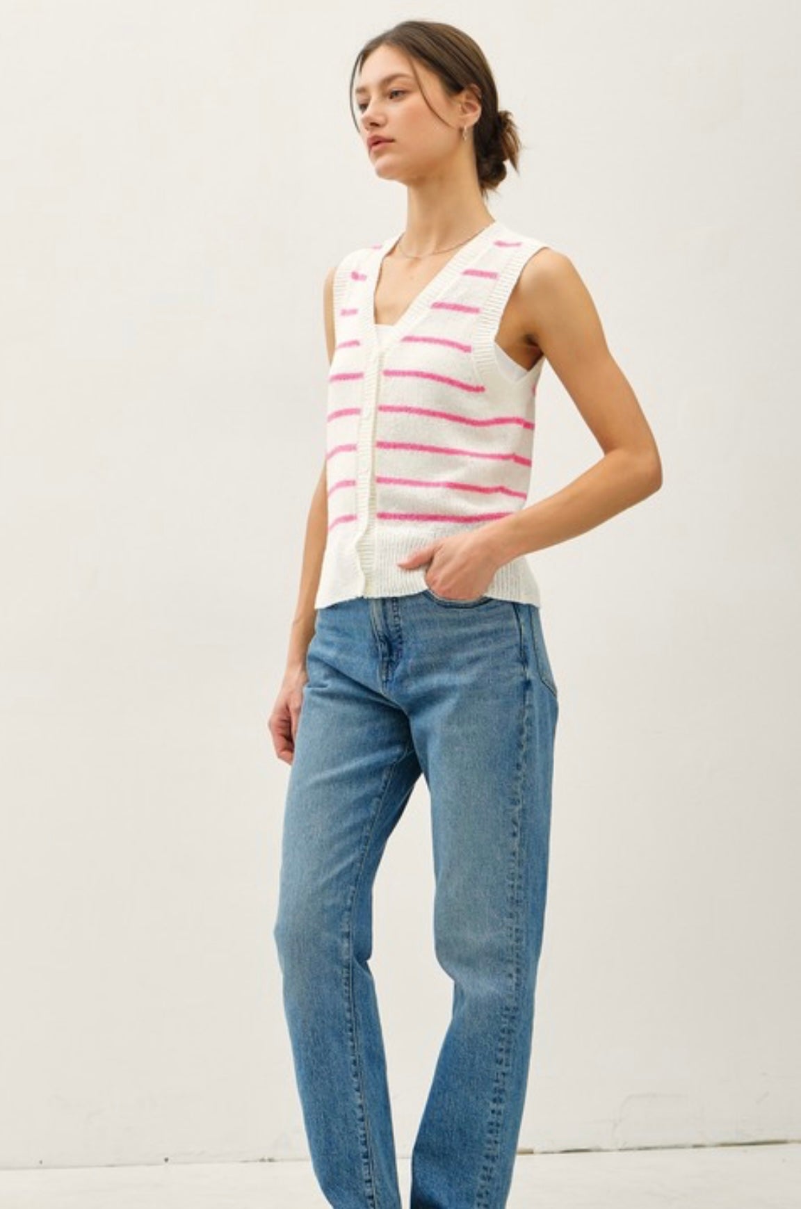 Hot Pink Strip Sweater Vest