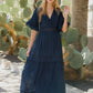 V-Neck Lace Trim Maxi Dress