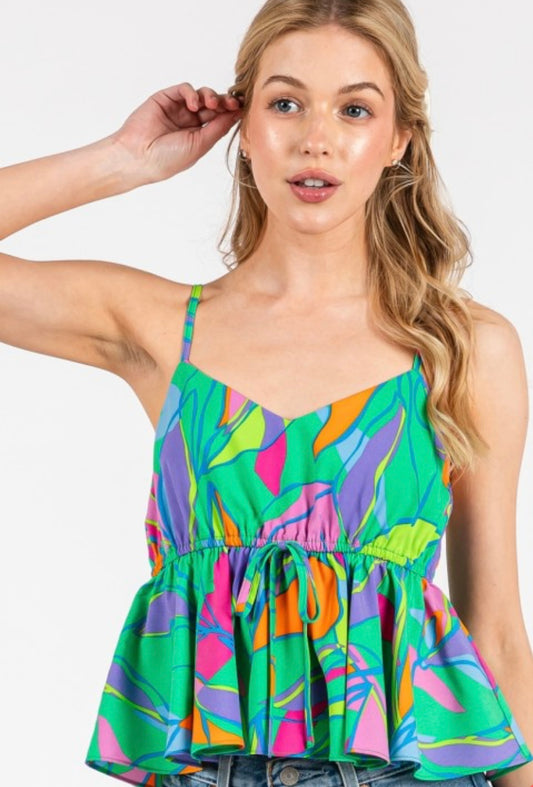 Multicolor Leaf Print Babydoll Top