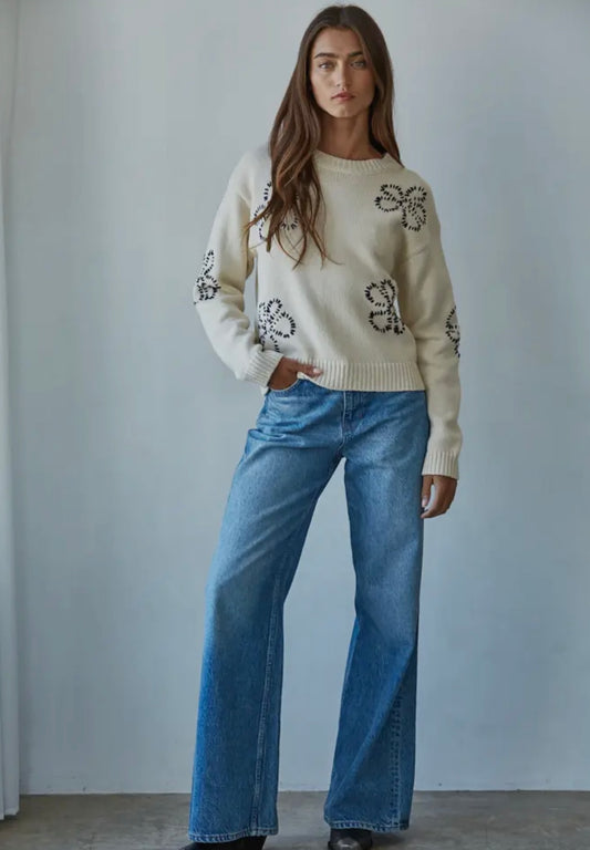 Floral Stitched Knit Sweater
