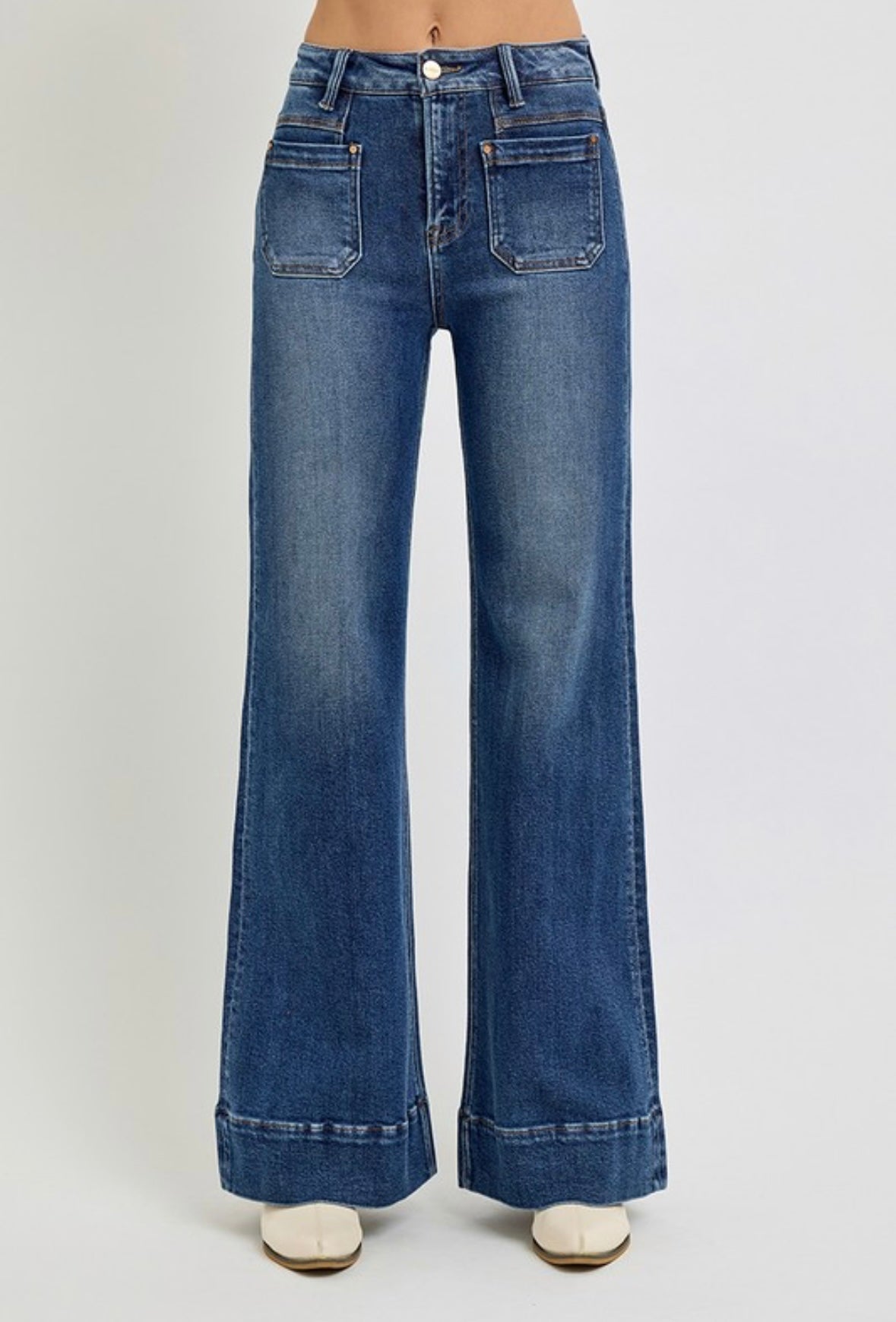 High Rise Wide Flare Patch Pocket