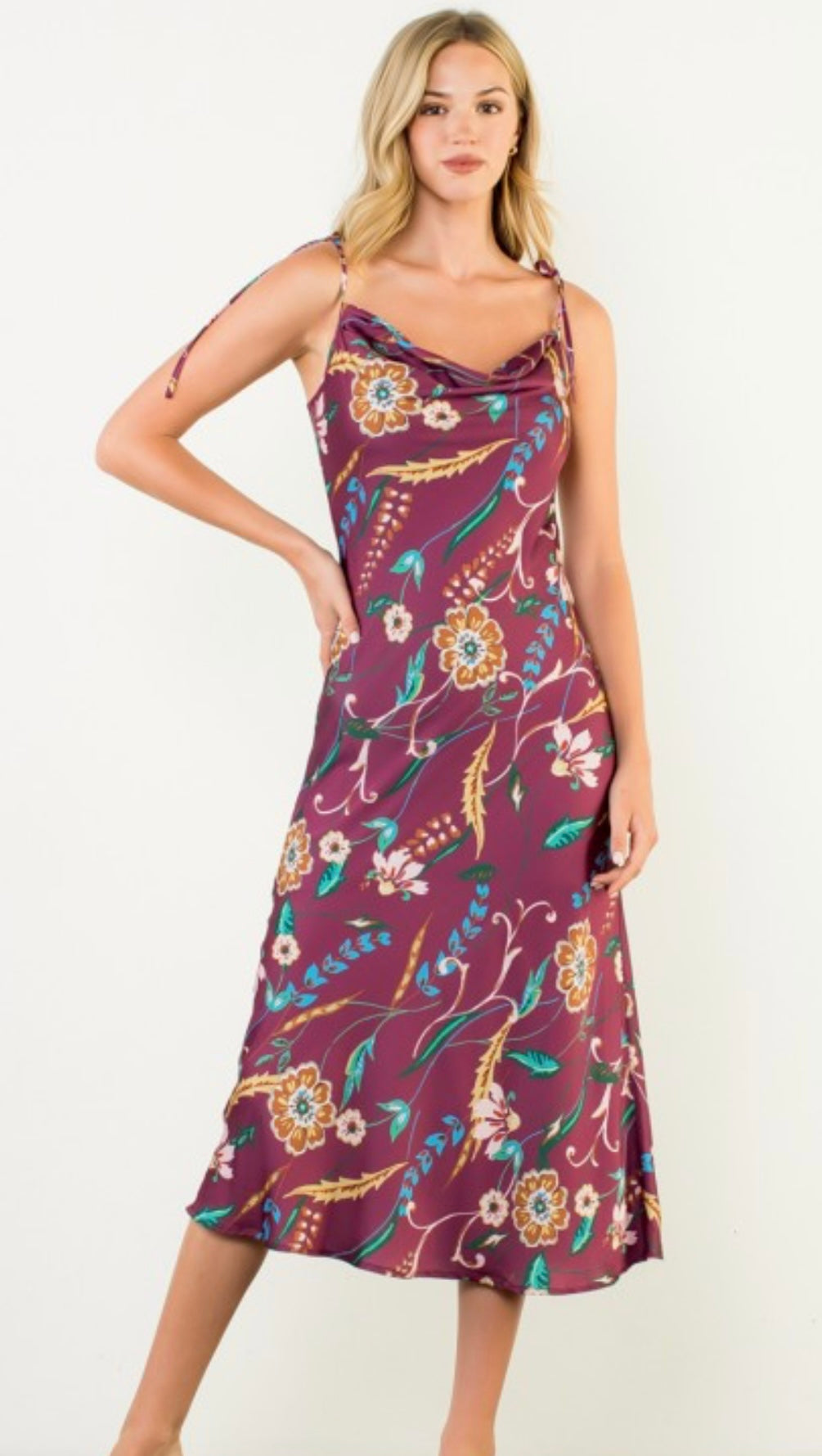 Tie Strap Floral Midi Dress