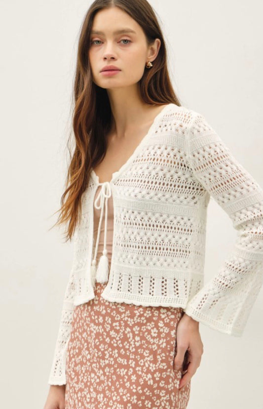 Off White Tie Cropped Cardigan