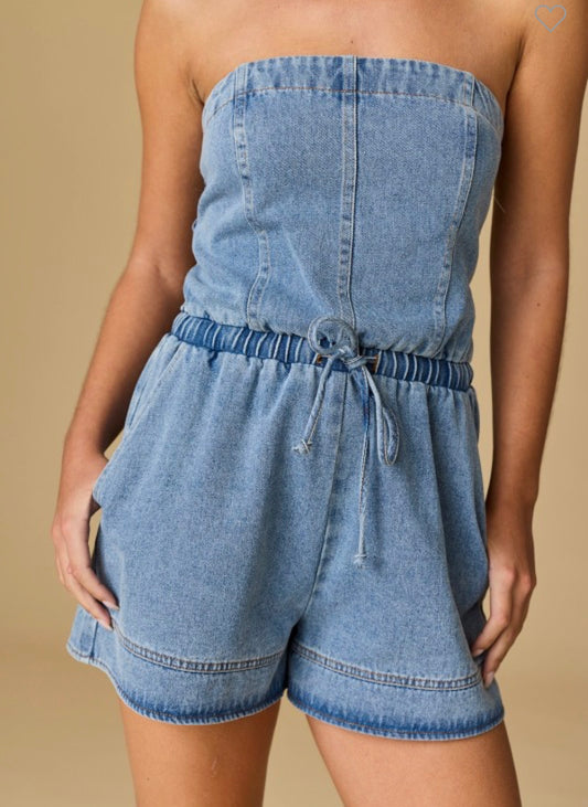 Hailey Tube Top Denim Romper