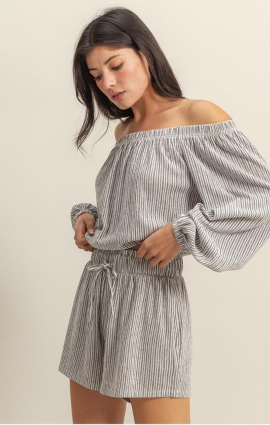 Off the shoulder top and shorts set