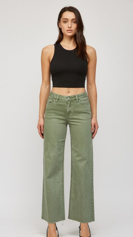 Olive Wide Leg Cropped Jeans