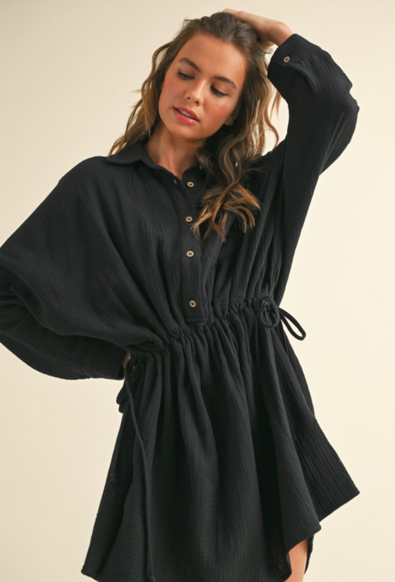 Drawstring Waist Shirt Dress
