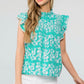 Teal Ruffle Sleeve Top