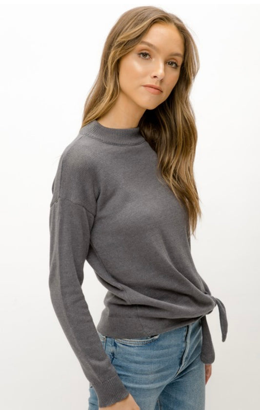 Tie Waist Mock Neck Sweater