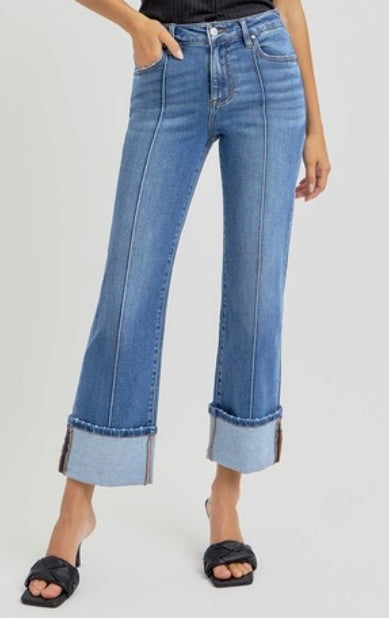 High Rise Ankle Wide Cuff Jeans