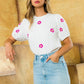 Embroidered Flower Short Sleeve Top