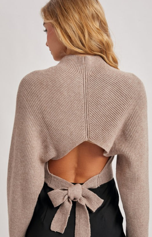 Mock Neck Tie Back Sweater