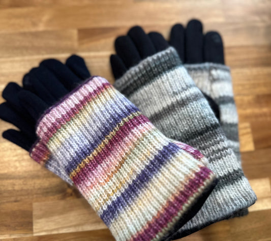 3 in 1 Cable Knit Striped Gloves