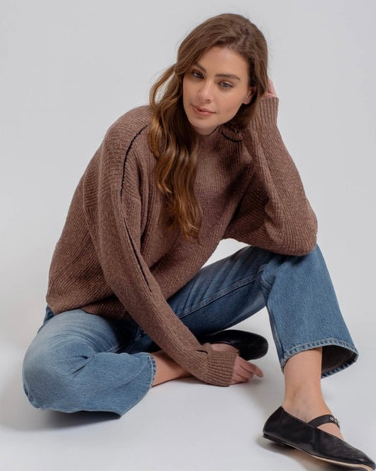 Mock Neck Front Seam Sweater