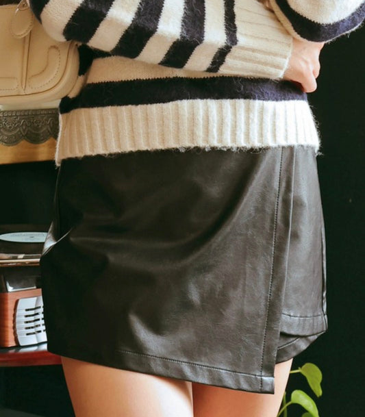 Faux Leather Wrap Skort