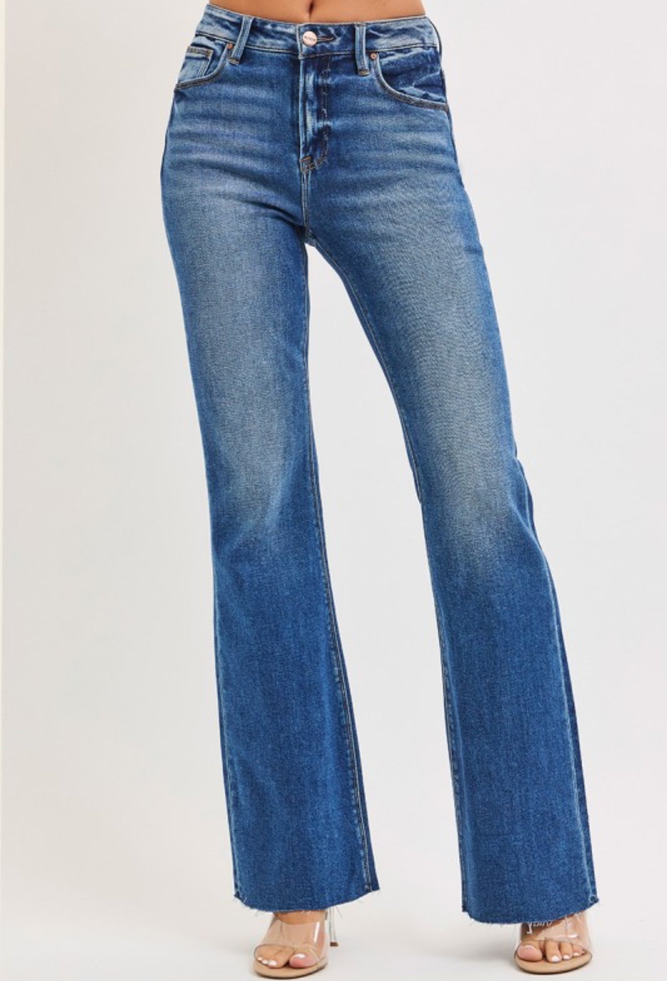 High Rise Raw Hem Flare