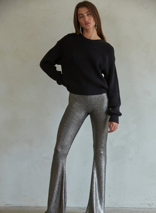 Black Gold Sparkle Flare Pants