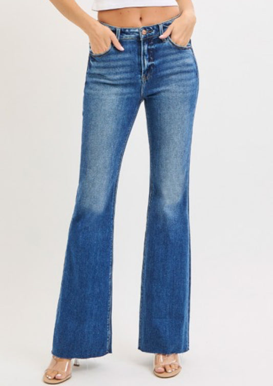 High Rise Raw Hem Flare