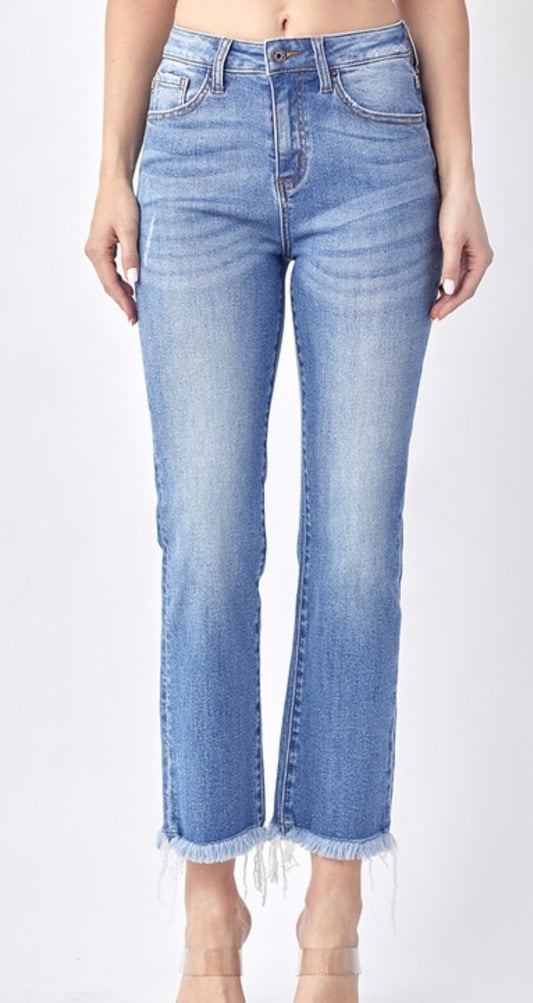 Mid Rise Straight Leg Jeans
