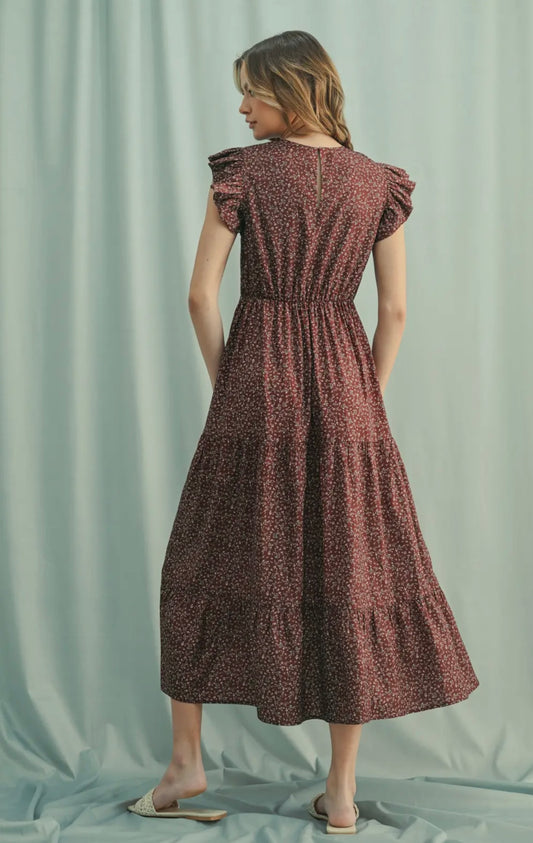 Ruffle Sleeve Midi Dress