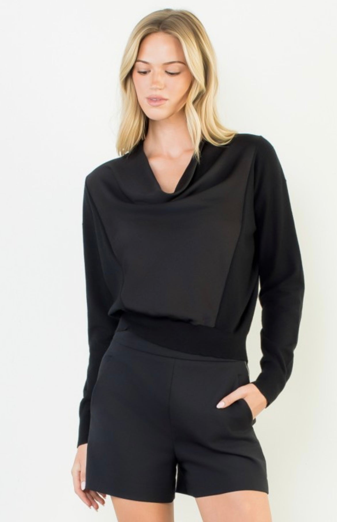 Black Cowl Neck Top