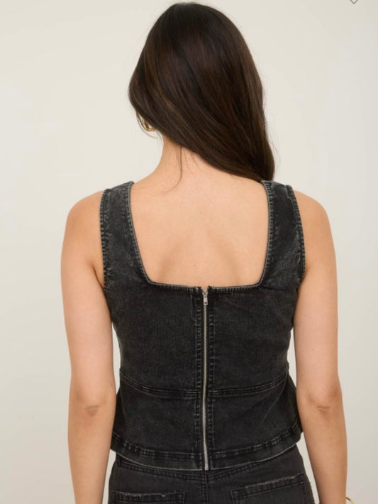 Lace Up Denim Top