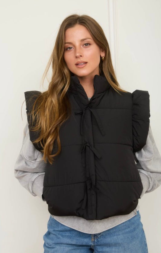 Flutter Sleeve Bow Puffer vest