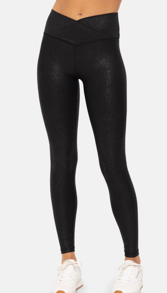Black Crossover Faux Leather Leggings