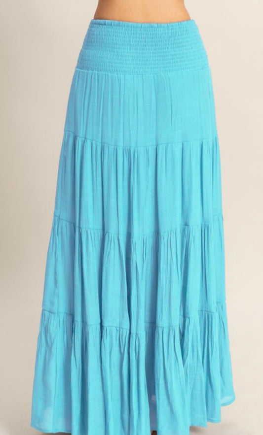 Smocked Waist Tiered Maxi Skirt