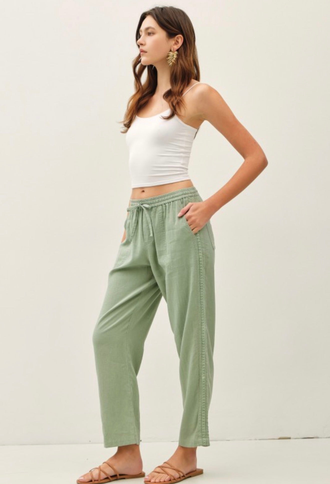 Crochet Detail Linen Pants