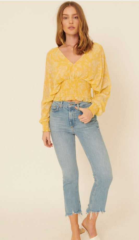 V-Neck Smock Waist Blouse