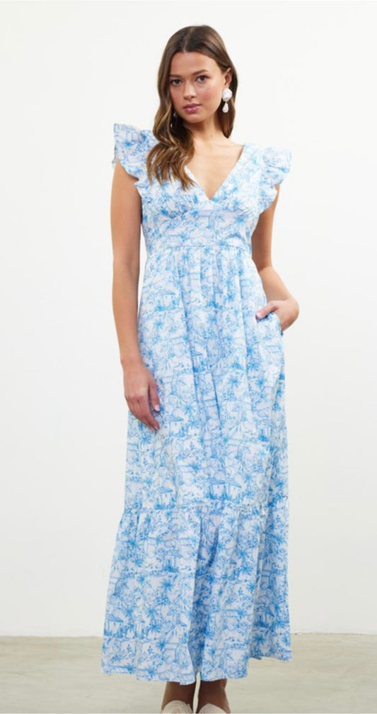 French Blue Tie Back Maxi