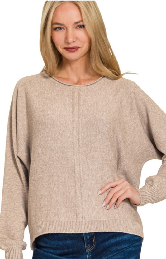 Front Seam Round Neck Sweater