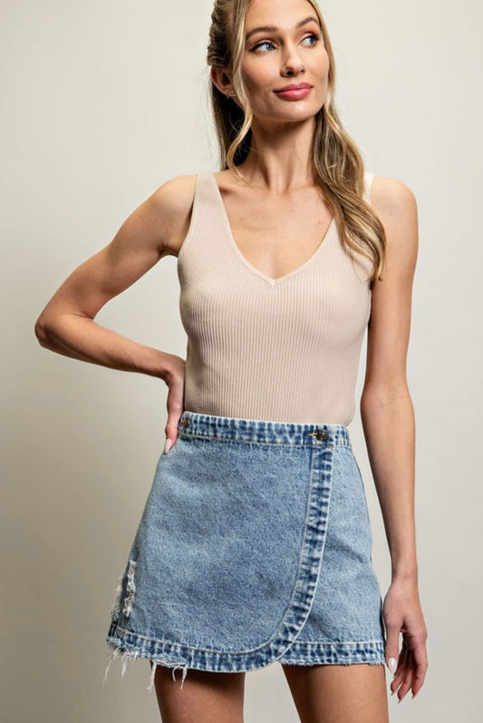 Wrap Denim Mini Skirt