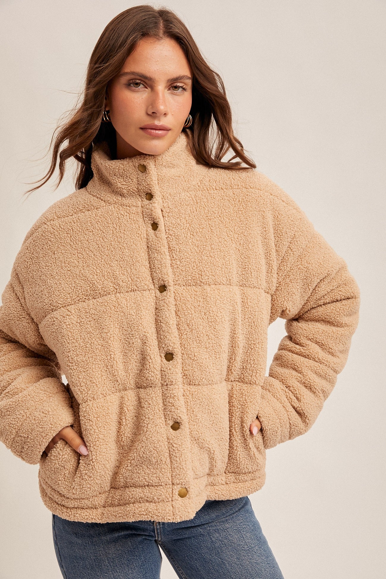 Teddy Puffer Button Jacket