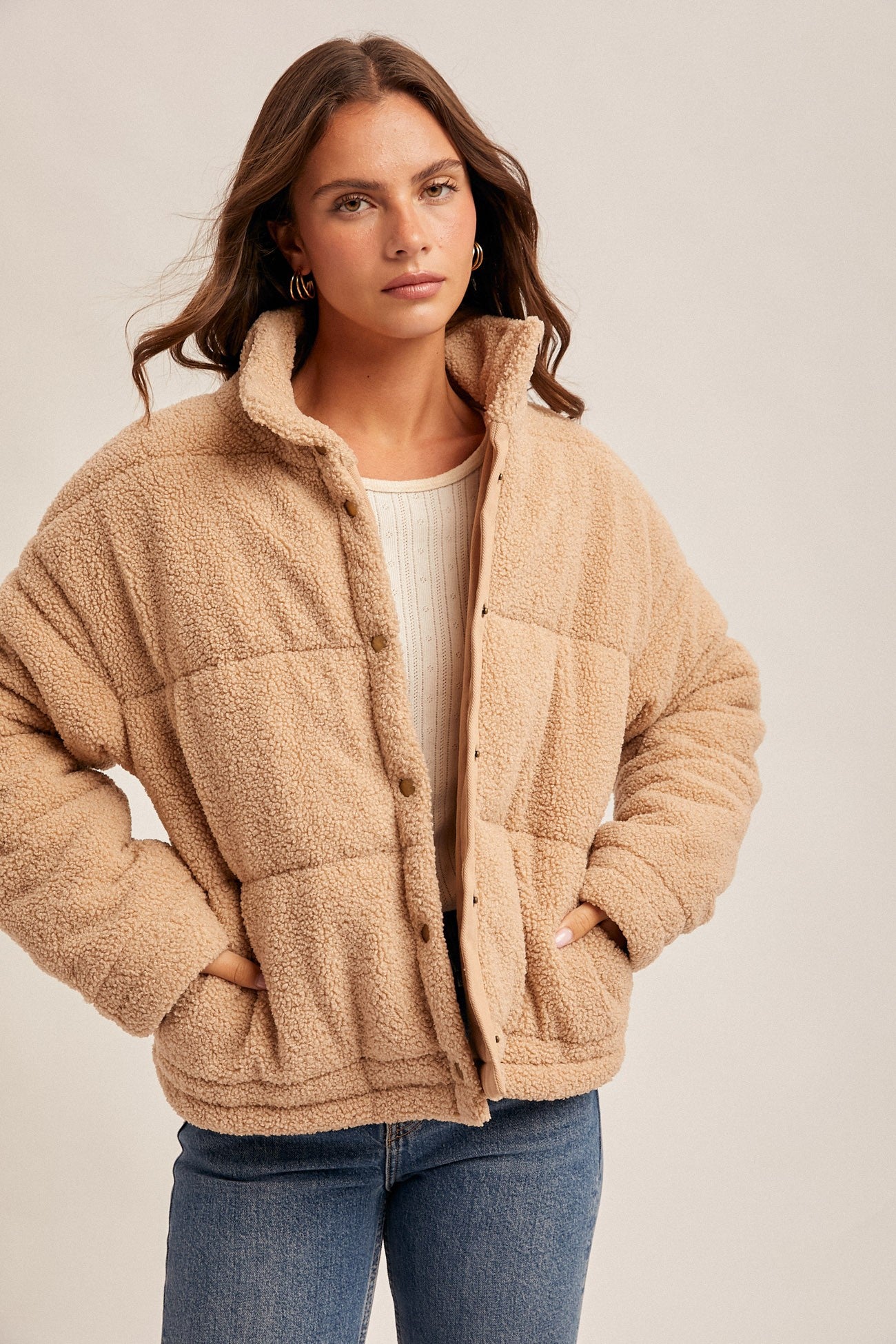 Teddy Puffer Button Jacket